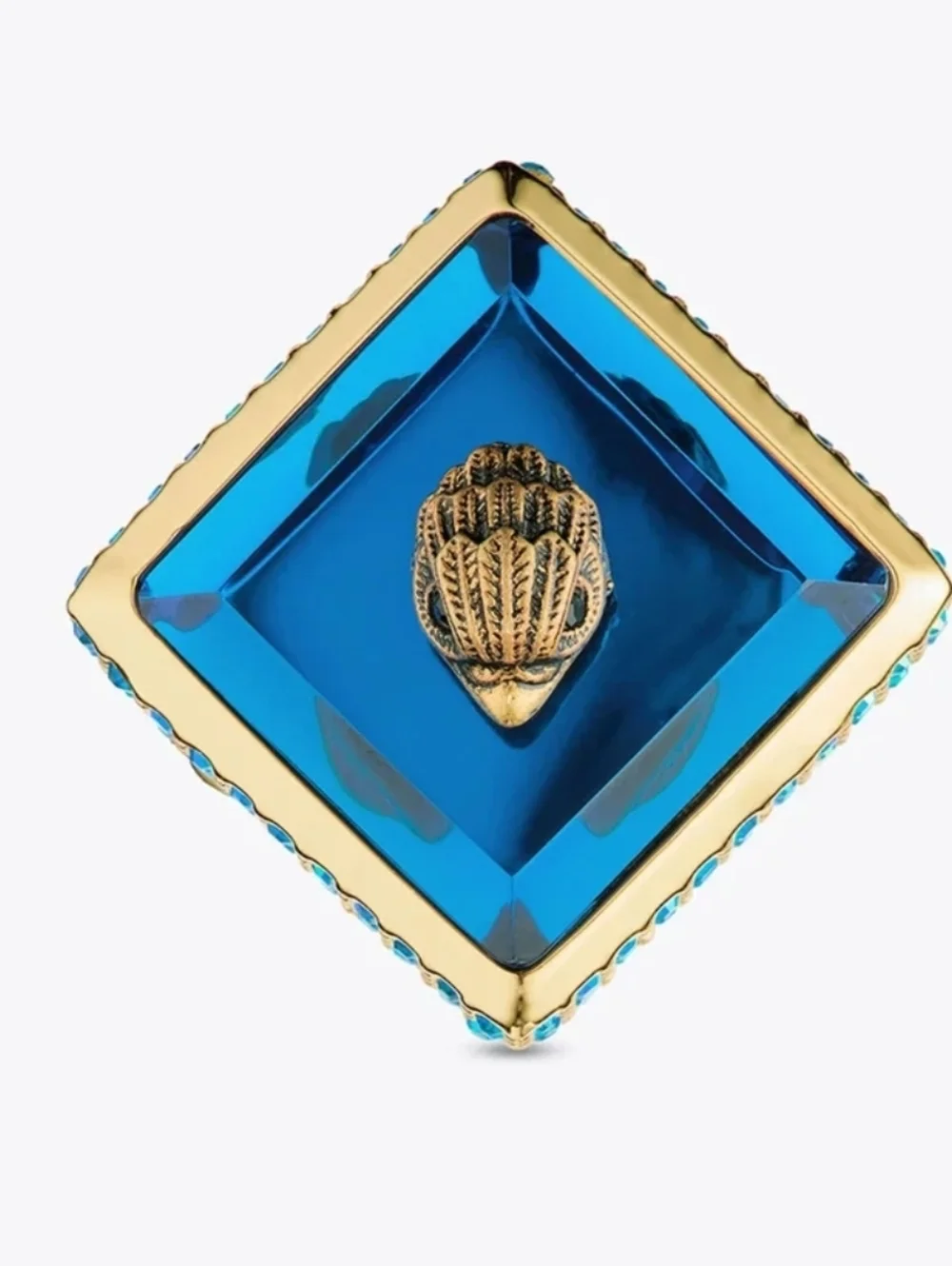 Kurt GEIGER LONDON Square Stone Cocktail Ring BLUE Sz 9. NWT - Picture 2 of 7